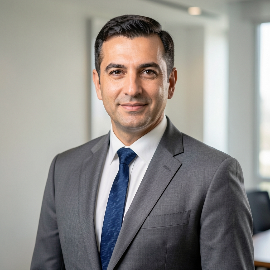 Umbral Piyasa Araştırma Direktörü Kerem Öztürk, profesyonel iş portresi, gri takım elbise